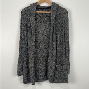 Eddie Bauer Linen Blend Cardigan Small Hooded Black Hip Length Pockets